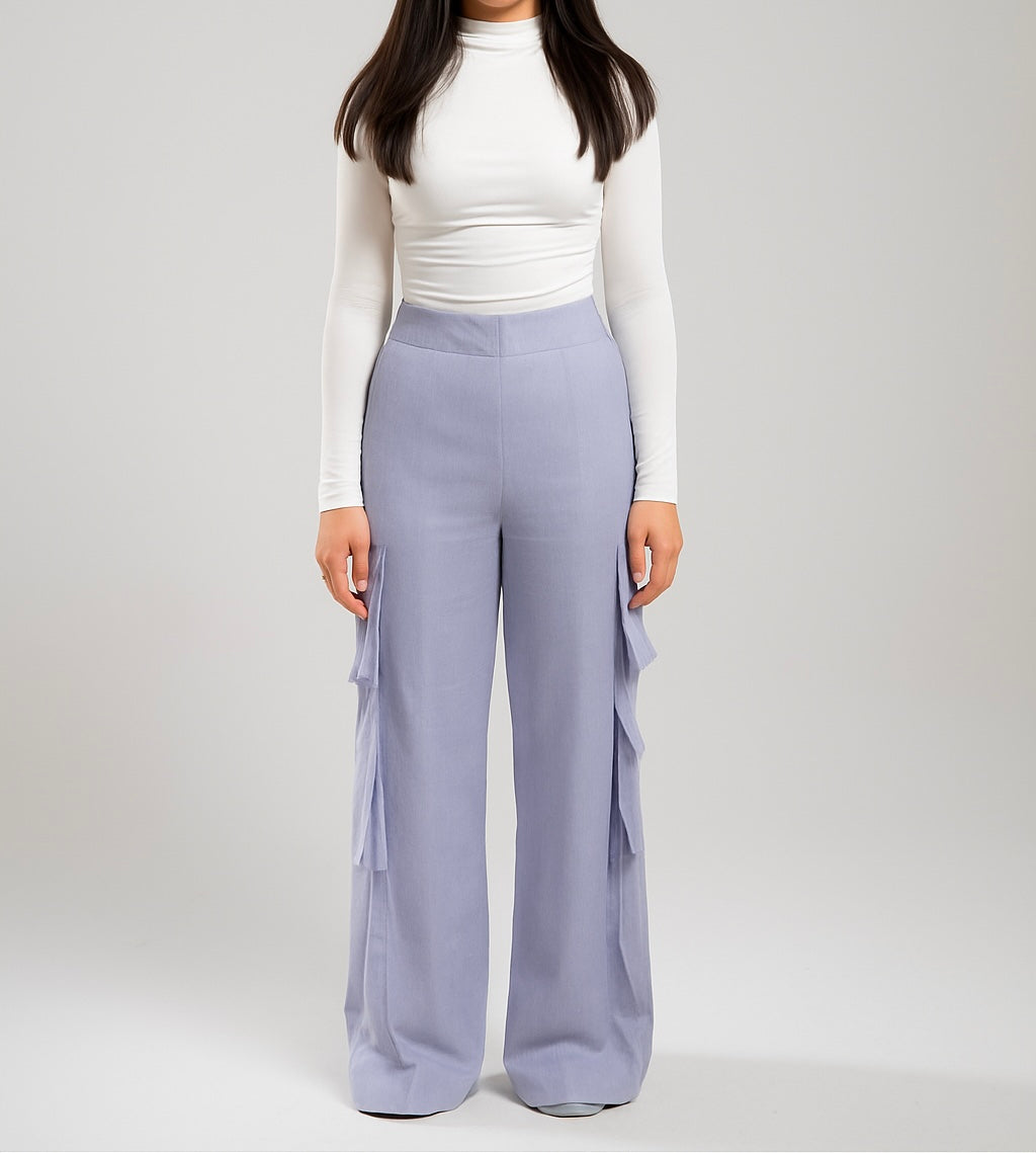Linen Cargo Pants (Light Lavender Blue)