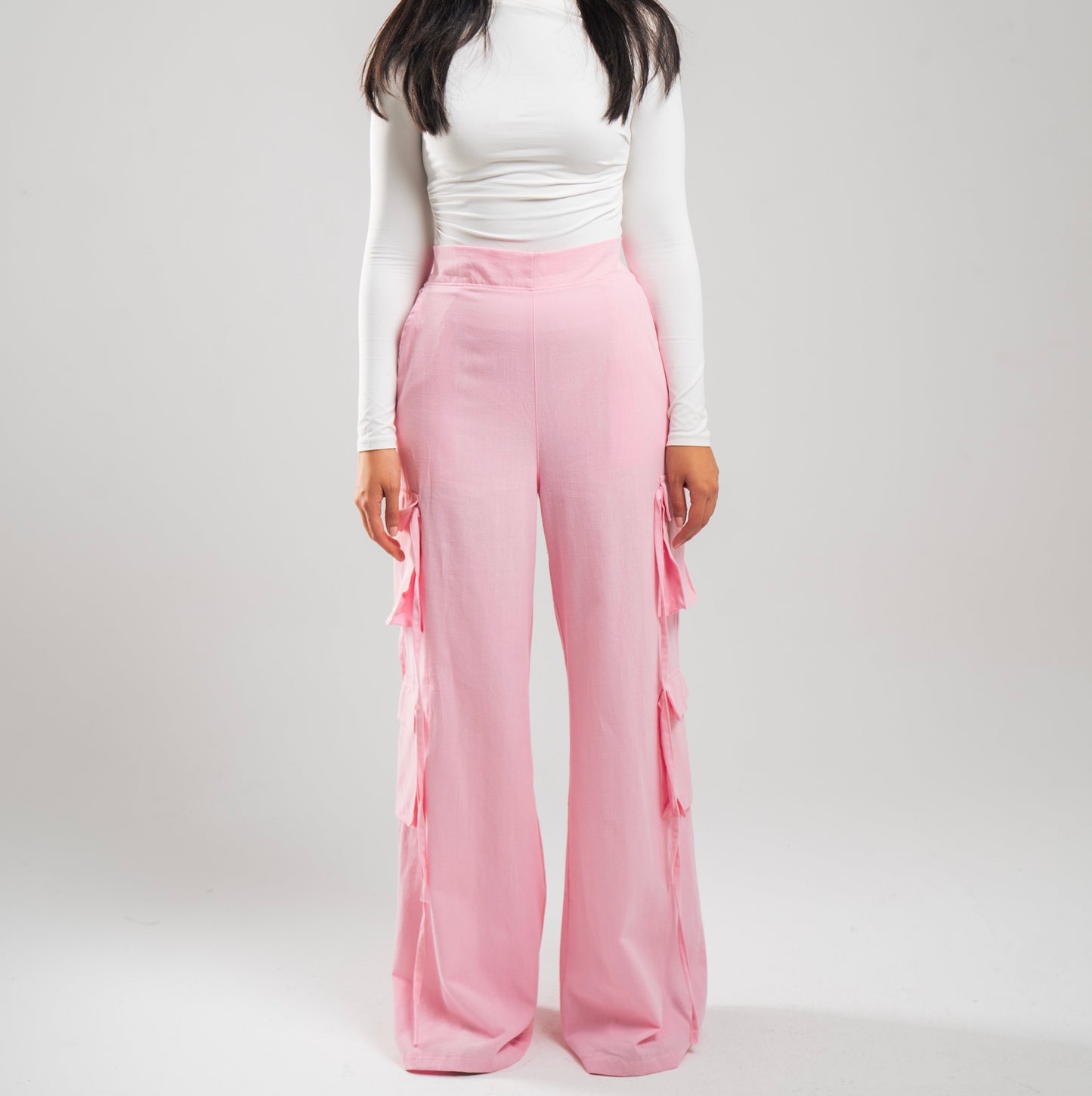 Linen Cargo Pants (Pink)