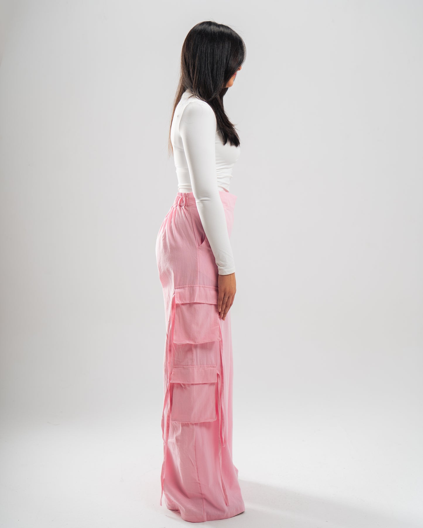 Linen Cargo Pants (Pink)