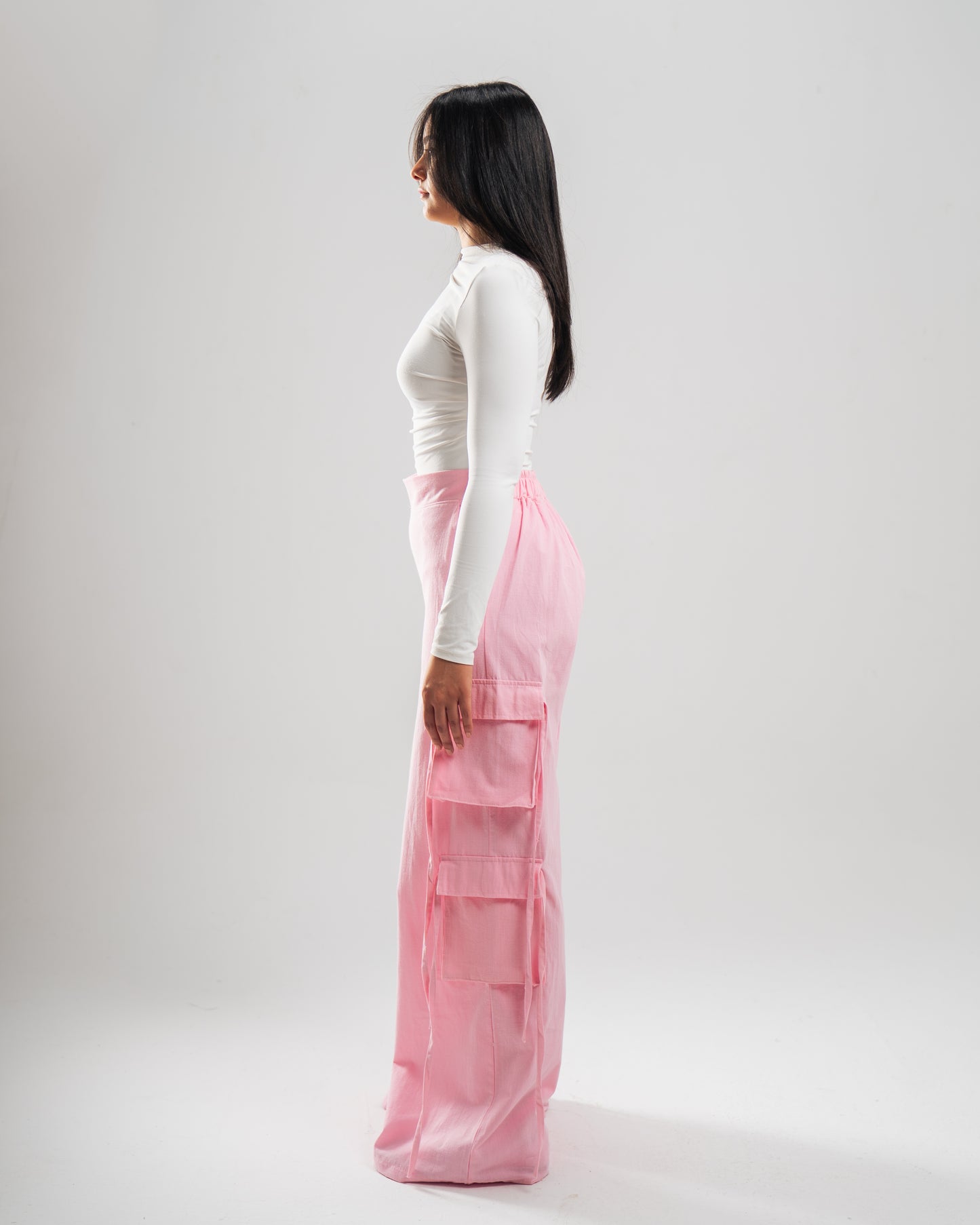 Linen Cargo Pants (Pink)