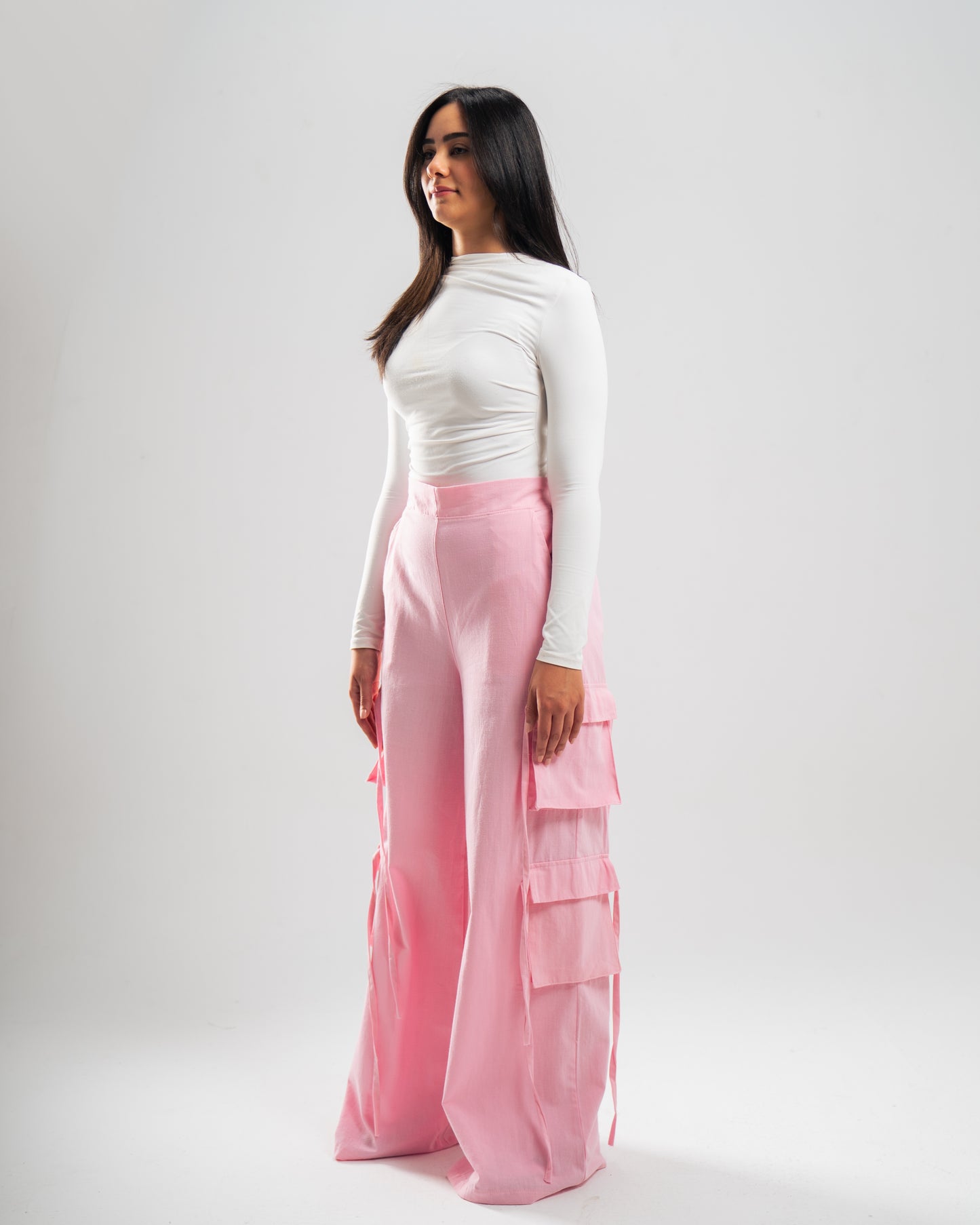 Linen Cargo Pants (Pink)