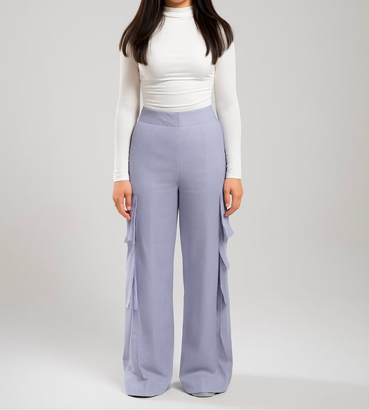 Linen Cargo Pants (Light Lavender Blue)