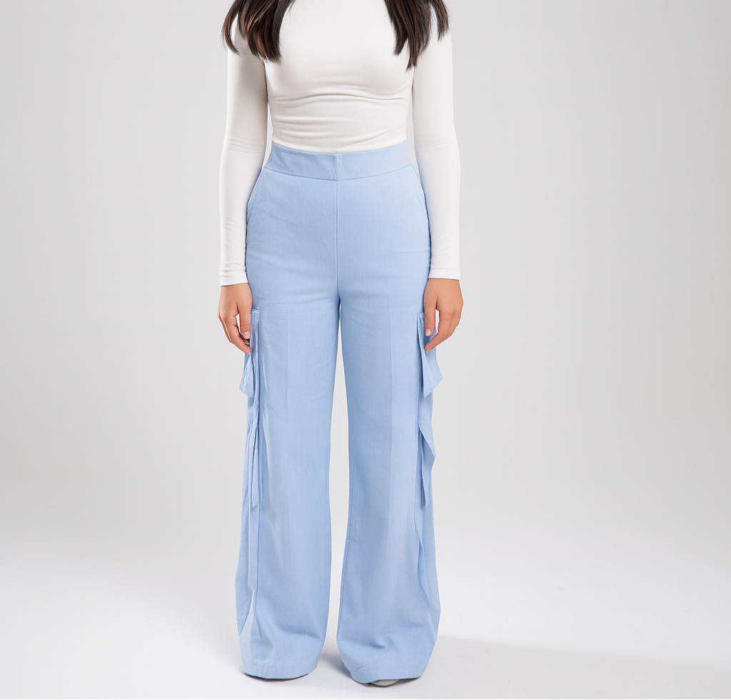 Linen Cargo Pants (Whispy Blue)