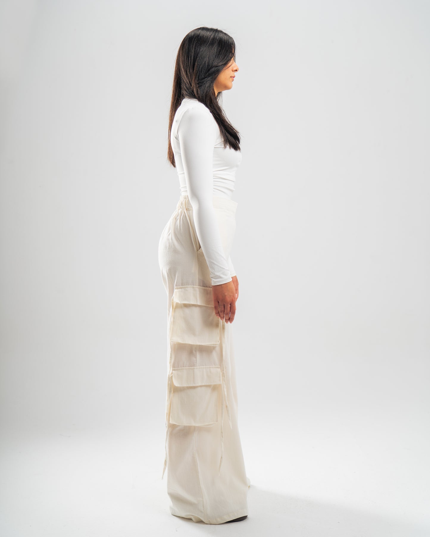 Linen Cargo Pants (Off White)