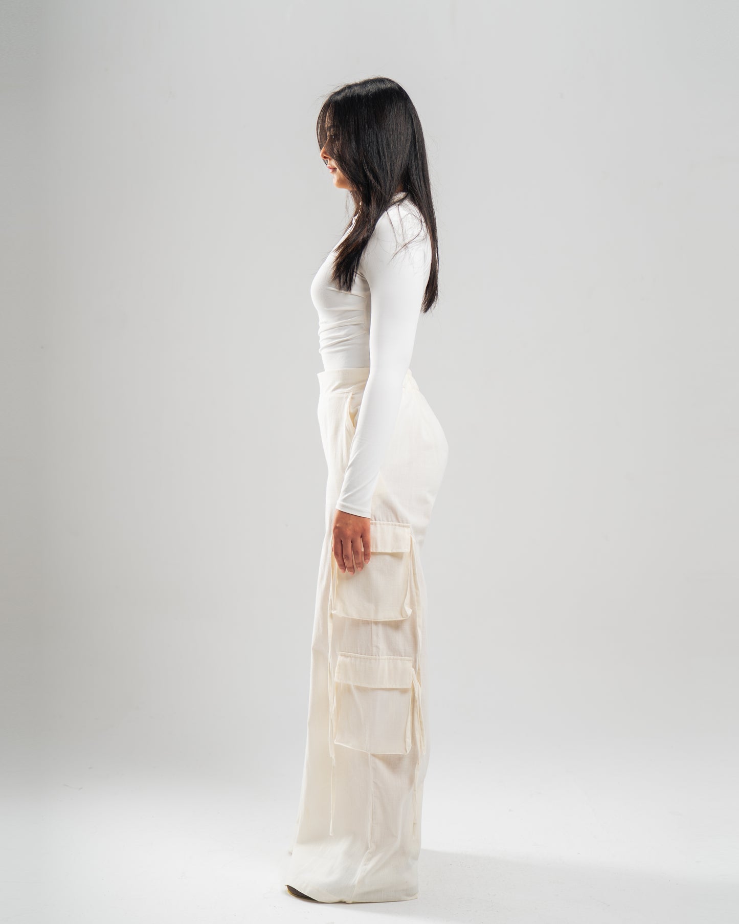 Linen Cargo Pants (Off White)