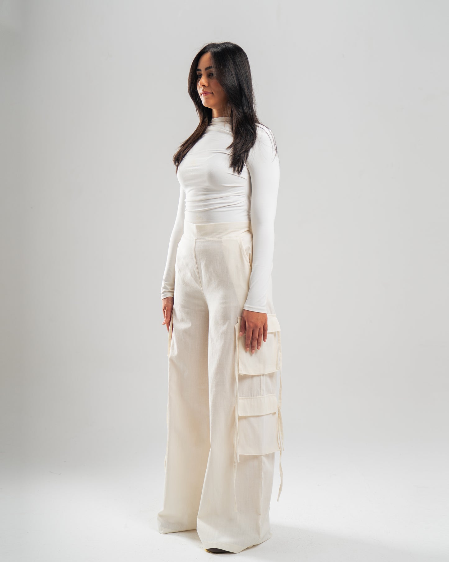 Linen Cargo Pants (Off White)