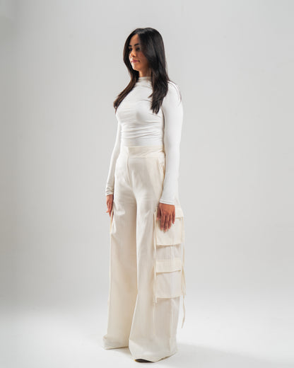 Linen Cargo Pants (Off White)
