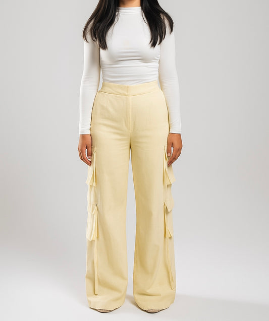 Linen Cargo Pants (Butter Yellow)